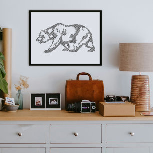 Zwarte Grizzlybeer Dieren Lijn Kunstprint Poster