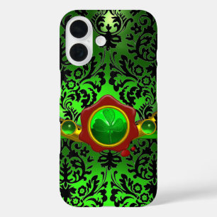 ZWARTE GROENDAMASK, SHAMROCK, RODE WAX SEAL MONOGR iPhone 16 HOESJE
