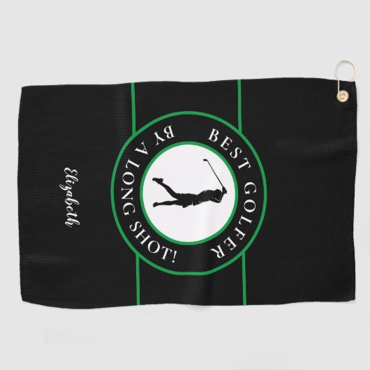 Zwarte Groene Beste Golfer met een lange brok Pro  Golfhanddoek (Horizontaal)