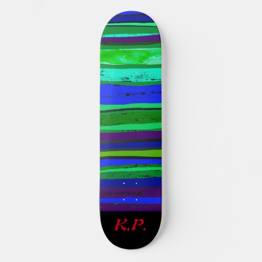 Zwarte, groene en blauwe stripskateboard persoonlijk skateboard (Voorkant)
