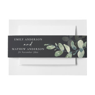 ZWARTE GROENE EUCALYPTUS FOLIAGE WATERVERF WEDDING UITNODIGINGEN WIKKEL