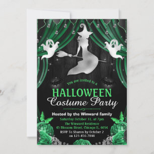 Zwarte & Groene Heks & Glanzende Gordijnen Hallowe Kaart