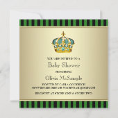 Zwarte Groene Kroon Prins Baby Boy Douche Kaart (Achterkant)