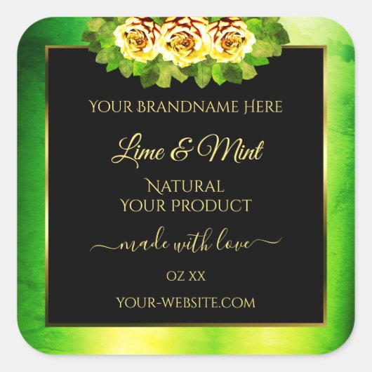 Zwarte groene marmer Product Labels die Rozen bloe (Voorkant)