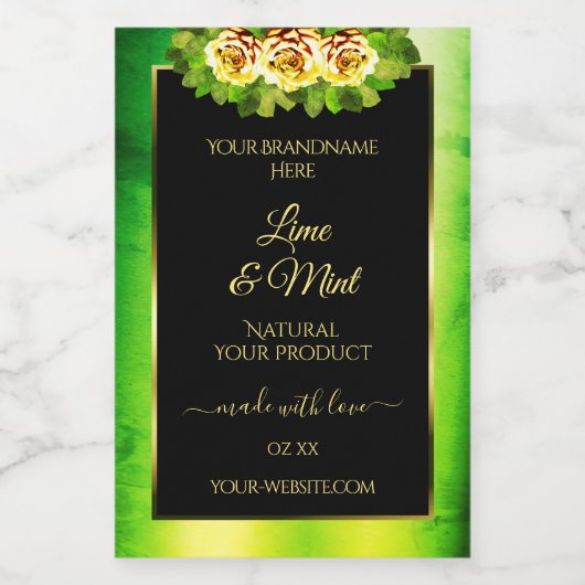 Zwarte groene marmer Product Labels die Rozen bloe Voedselcontainer Etiket (Enkel label)