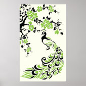 Zwarte groene pauw en poster voor kersenbloesems (Voorkant)
