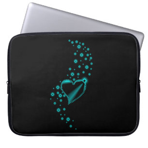 Zwarte groene regenbooghartslag met sterren op zwa laptop sleeve