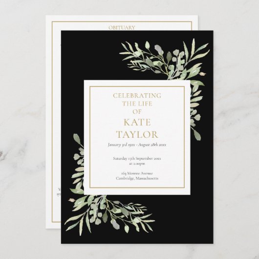 Zwarte Groene Rouwherdenkingsdienst Order Of Servi Programmakaart (Voorkant / Achterkant)