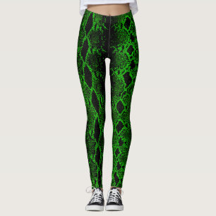 Zwarte groene slangenhuid leggings