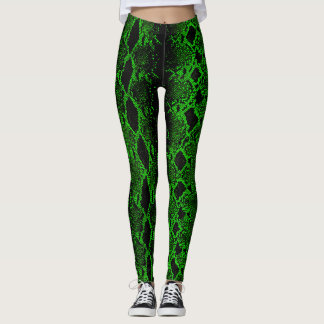 Zwarte groene slangenhuid leggings