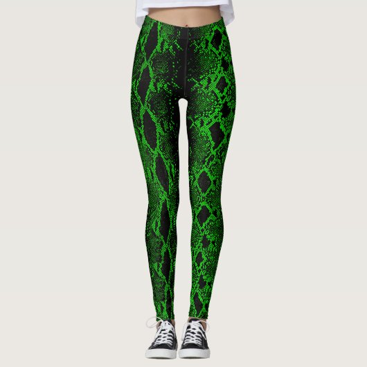 Zwarte groene slangenhuid leggings (Voorkant)