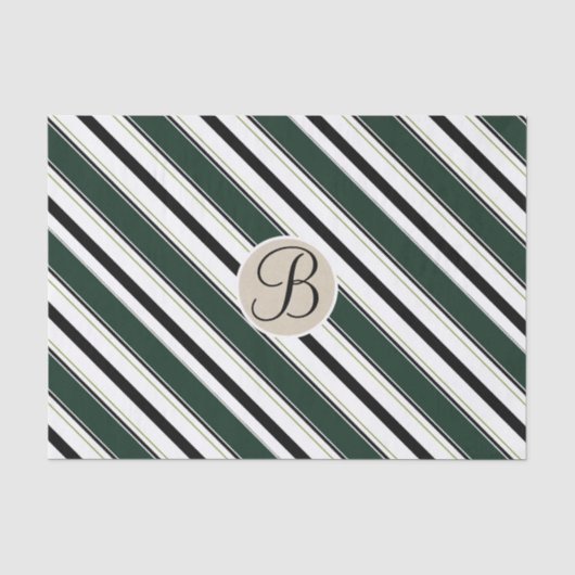 Zwarte groene strepen Kraft-monogram beginletter Tissuepapier (Voorkant)