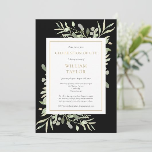 Zwarte groene viering van het leven foto rouwfoto  kaart (Staand voorkant)