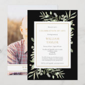 Zwarte groene viering van het leven foto rouwfoto  kaart (Voorkant / Achterkant)