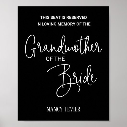 Zwarte grootmoeder van de Bride Memorial Wedding Poster (Voorkant)