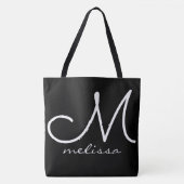 Zwarte grote canvas tas met naam (Voorkant)