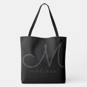 Zwarte grote canvas tas met naam (Achterkant)