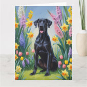 Zwarte Grote Dane hond lente bloemen schilderij Kaart (Voorkant)