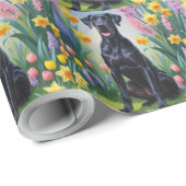 Zwarte Grote Deen Hond Spring Bloemen Schilderen Cadeaupapier (Rol Hoek)