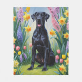 Zwarte Grote Deen Hond Spring Bloemen Schilderen Fleece Deken (Voorkant)