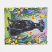 Zwarte Grote Deen Hond Spring Bloemen Schilderen Fleece Deken (Voorkant (Horizontaal))