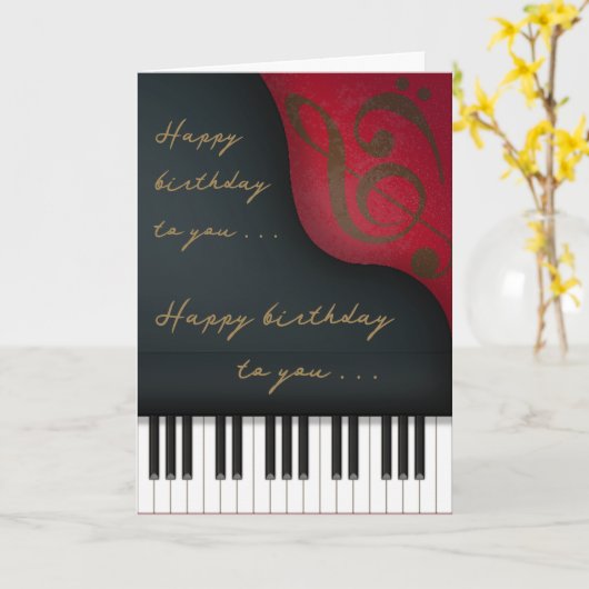 Zwarte Grote Piano Charming Aangepaste verjaardag Kaart (Gele Bloem)