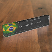 Zwarte Grunge Brazilië Vlag Naambordje (Zijkant)