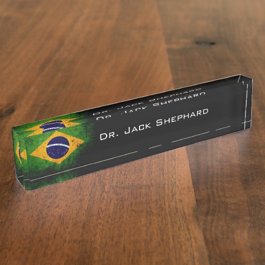 Zwarte Grunge Brazilië Vlag Naambordje (Zijkant)