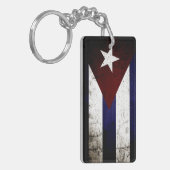 Zwarte Grunge Cuba Vlag Sleutelhanger (Voorkant Links)
