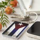 Zwarte Grunge Cuba Vlag Sleutelhanger (Voorkant Rechts)