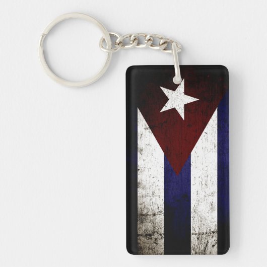 Zwarte Grunge Cuba Vlag Sleutelhanger (Voorkant)
