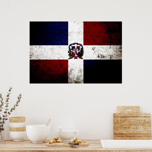 Zwarte Grunge Dominicaanse Republiek Vlag Poster (Keuken)