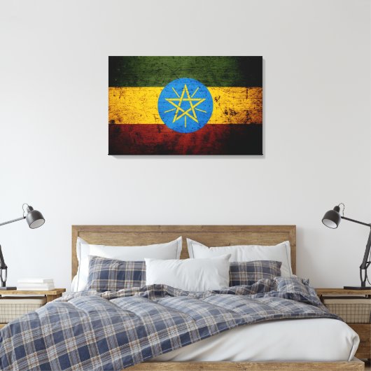 Zwarte Grunge Ethiopische vlag Canvas Afdruk (Insitu (Slaapkamer))