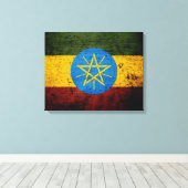 Zwarte Grunge Ethiopische vlag Canvas Afdruk (Insitu (Houten vloer))