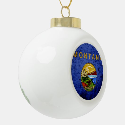 Zwarte Grunge Montana staatsvlag Keramische Bal Ornament (Links)