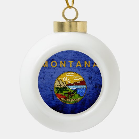 Zwarte Grunge Montana staatsvlag Keramische Bal Ornament (Voorkant)