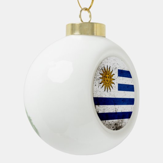 Zwarte Grunge Uruguay-vlag Keramische Bal Ornament (Links)
