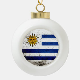 Zwarte Grunge Uruguay-vlag Keramische Bal Ornament