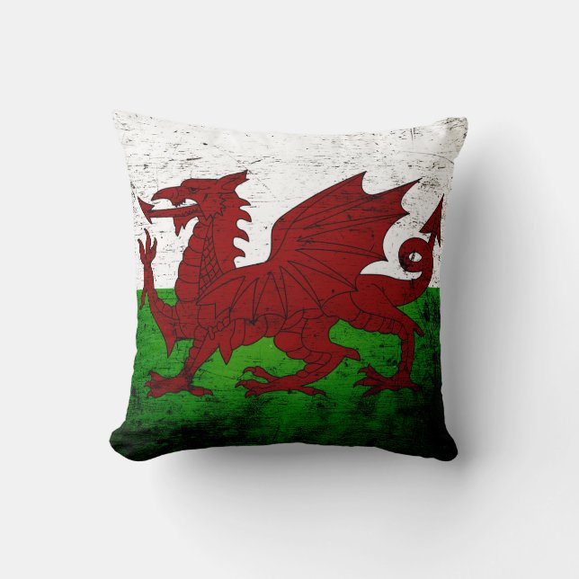 Zwarte Grunge Wales Vlag Kussen (Voorkant)