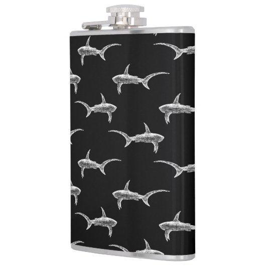 Zwarte haaien Ontwerp  Nautical Ocean Art Heupfles (Links)