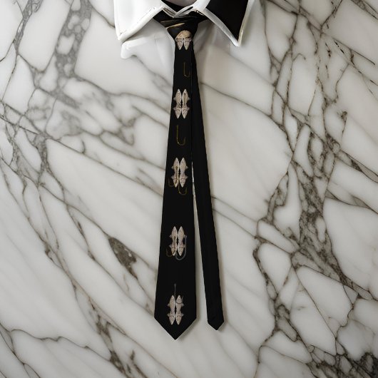 ZWARTE HAAK KIPPER HARING VIS STROPDAS