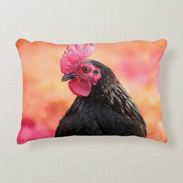 Zwarte Haan Decoratief Kussen (Voorkant)