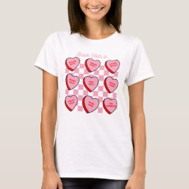 Zwarte Haar Liefde Valentijnsdag Candy Hart T-shir T-shirt
