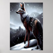 zwarte haarjas in de sneeuwberg AI Art Poster (Voorkant)