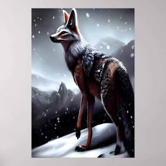 zwarte haarjas in de sneeuwberg AI Art Poster (Voorkant)