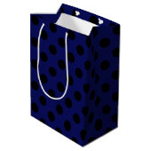 Zwarte haarstaartstippen op blauw medium cadeauzakje (Achterkant Gekanteld)