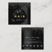 Zwarte haarstijlpagina's met 6 Punten Glitter Vierkante Visitekaartje (Voorkant / Achterkant)