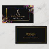 Zwarte Haarstylist Gold Glitter Saloon Waterverf Visitekaartje (Voorkant / Achterkant)