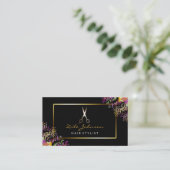 Zwarte Haarstylist Gold Glitter Saloon Waterverf Visitekaartje (Staand voorkant)