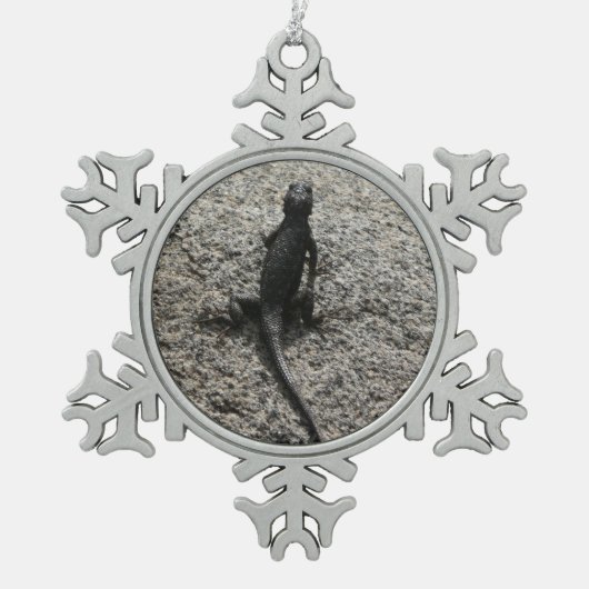 Zwarte Hagedis Tin Sneeuwvlok Ornament (Voorkant)